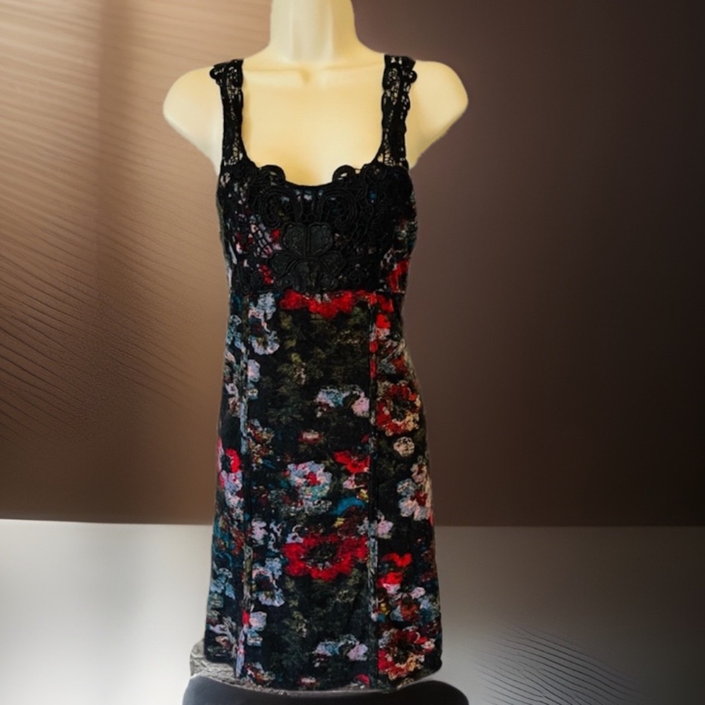 Vintage Free People Floral Mini Dress Lace Top small